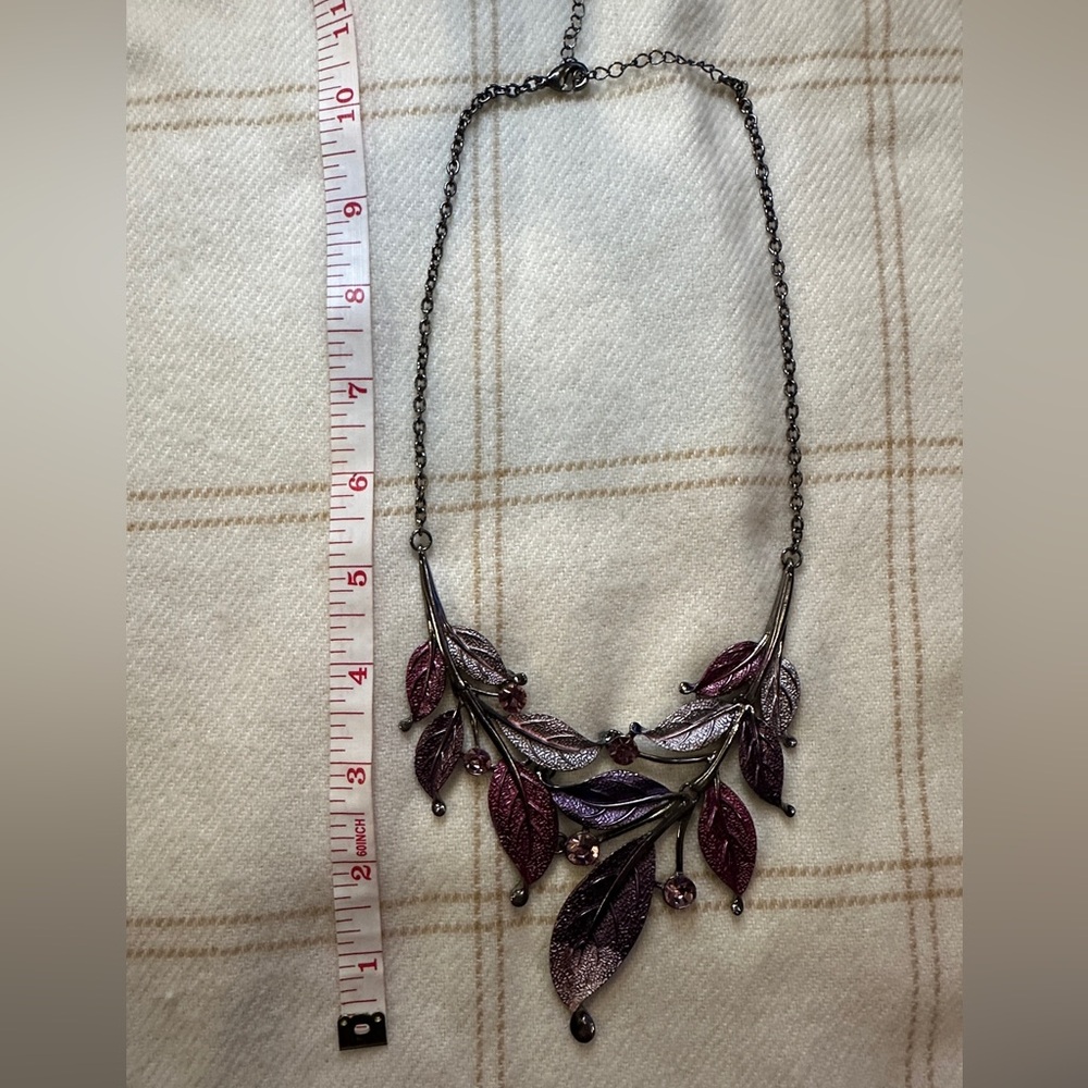 Vintage Purple Leaf Statement Necklace and Earrings